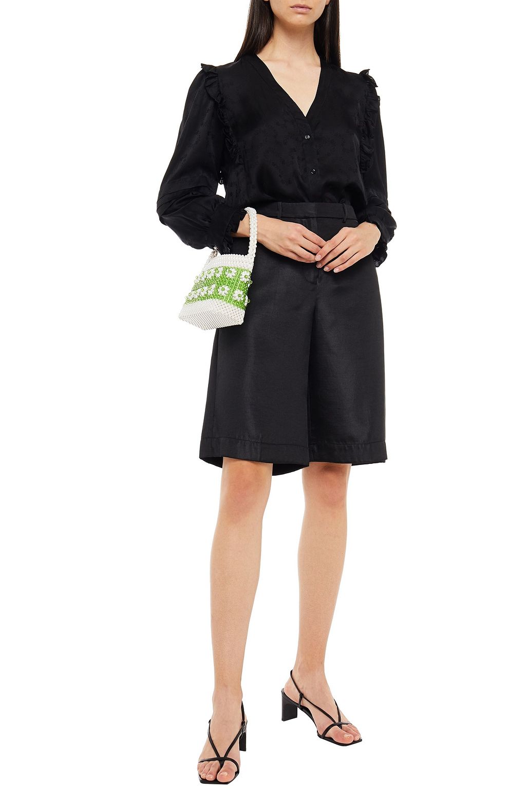 SANDRO Ruffle-trimmed jacquard blouse