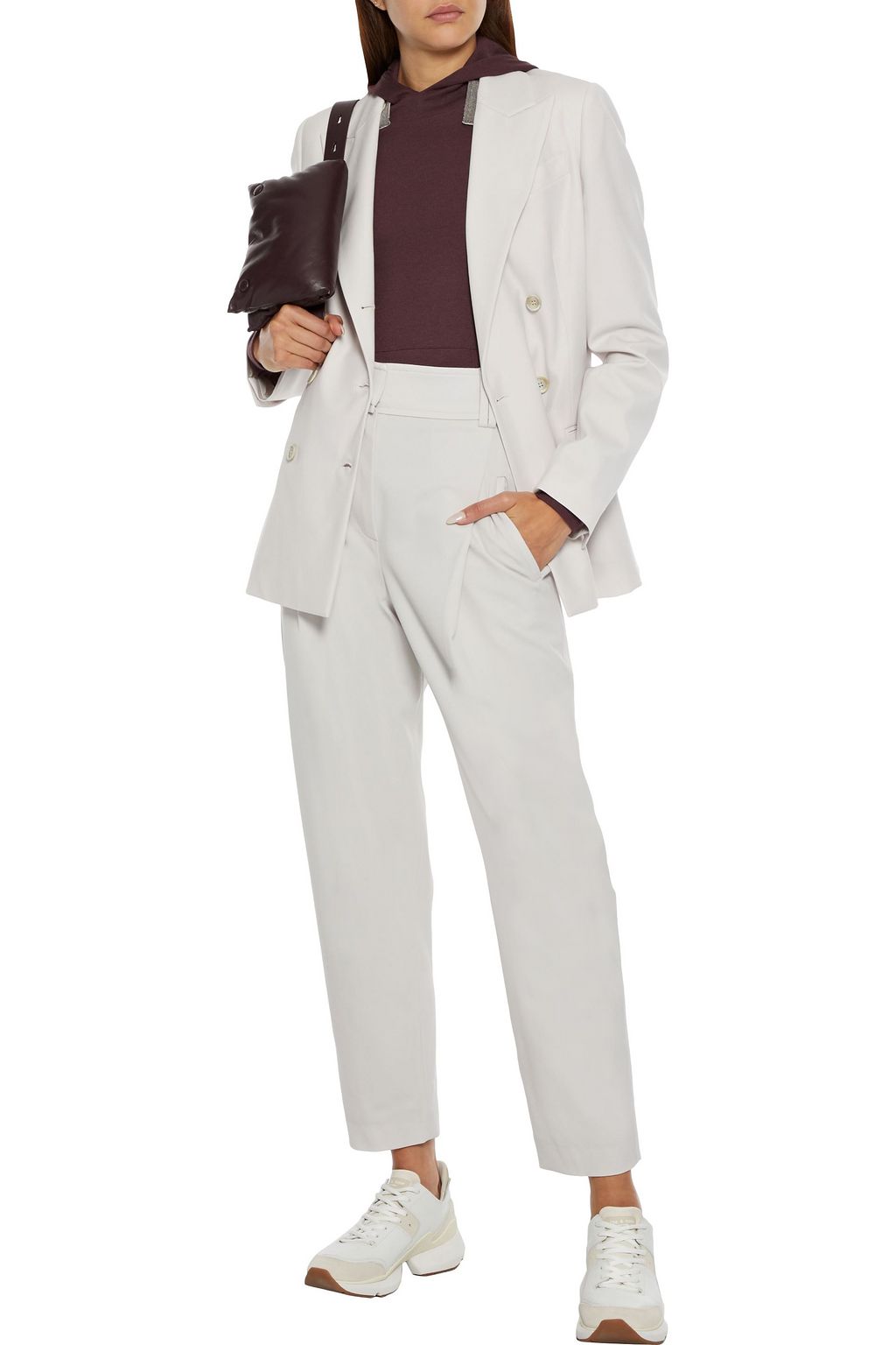 BRUNELLO CUCINELLI Cropped pleated wool-blend twill tapered pants