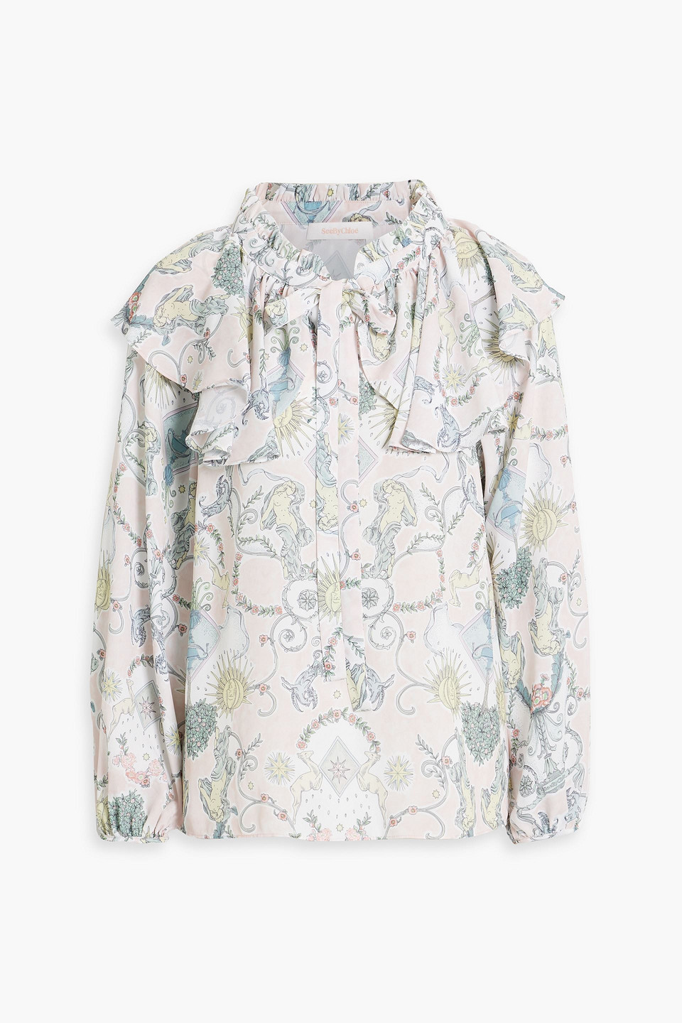 See By Chloé Baroque-print Ruffled Blouse In Pastel Pink