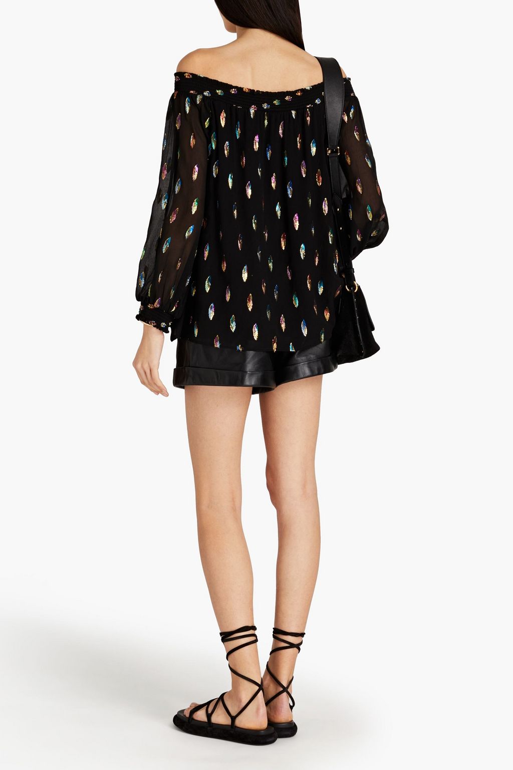 SEE BY CHLOÉ Off-the-shoulder metallic fil coupé silk-blend crepon top