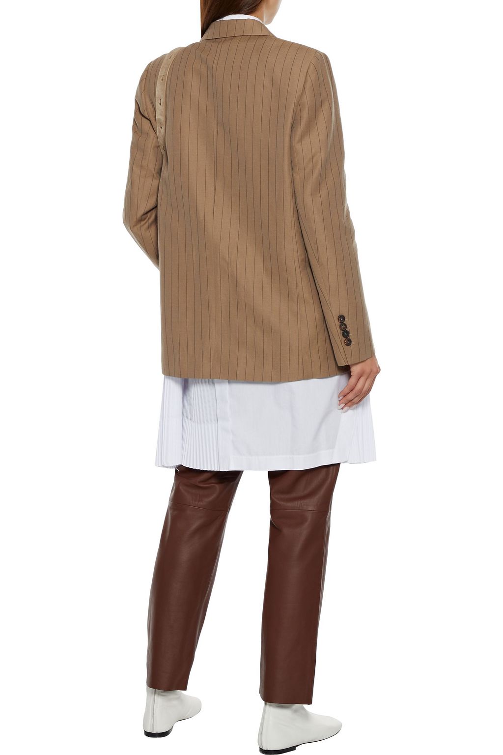 BRUNELLO CUCINELLI Double-breasted pinstriped wool and linen-blend blazer