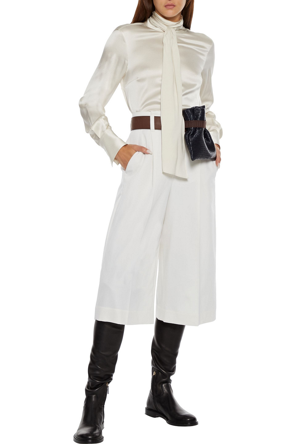 Brunello Cucinelli Cropped Grain De Poudre Wool Wide-leg Pants In Ecru