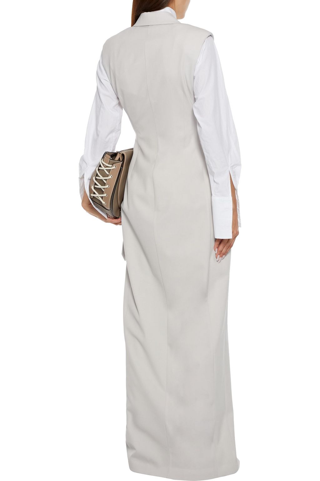 BRUNELLO CUCINELLI Layered sequined crepe de chine and wool-blend twill maxi wrap dress