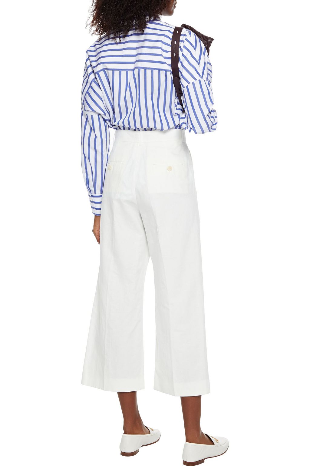 BRUNELLO CUCINELLI Bead-embellished striped cotton-poplin shirt