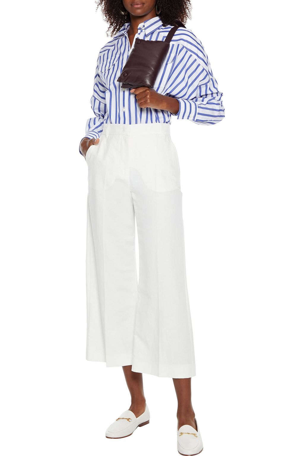 BRUNELLO CUCINELLI Bead-embellished striped cotton-poplin shirt