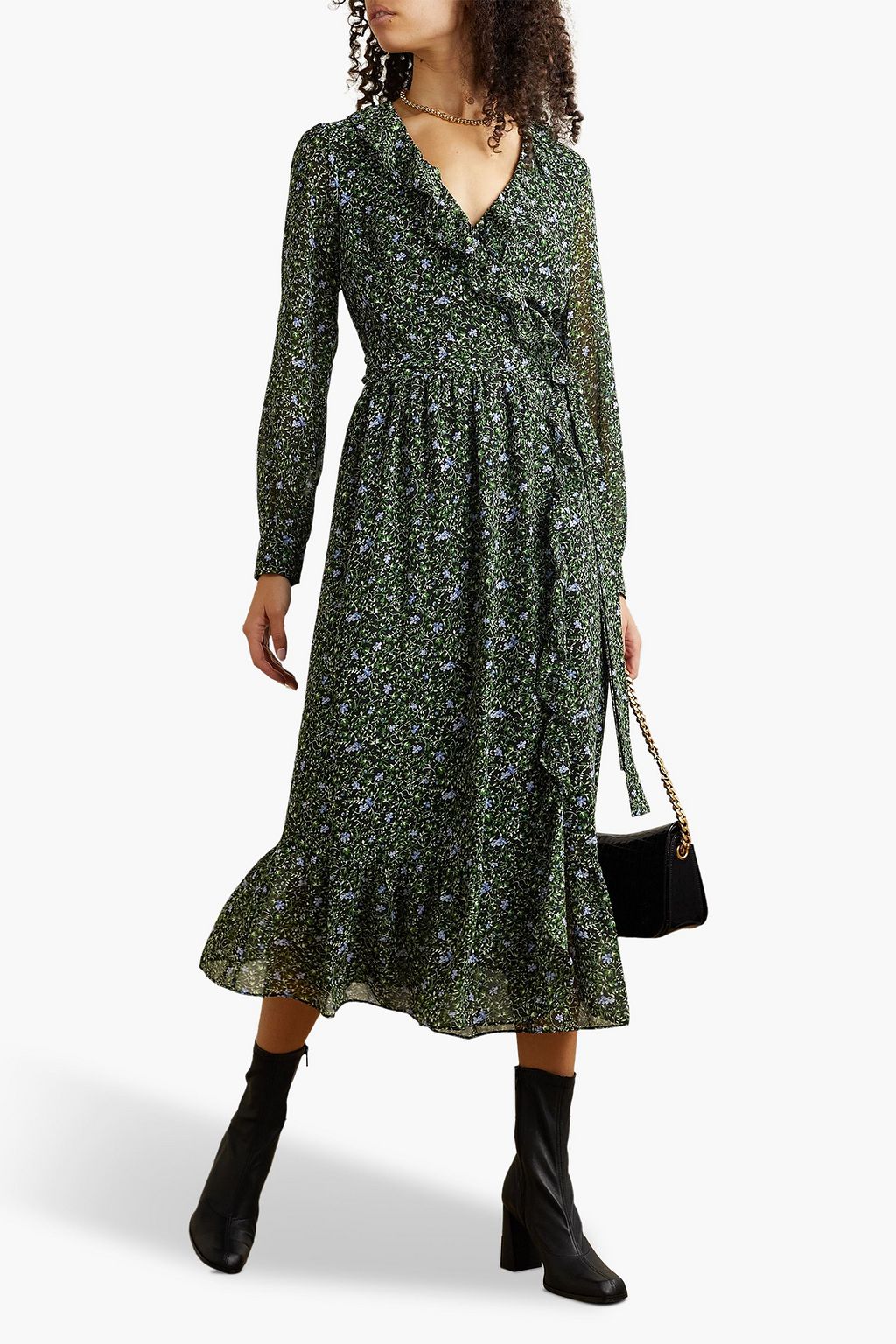 MICHAEL MICHAEL KORS Ruffled floral-print crepe de chine midi wrap dress