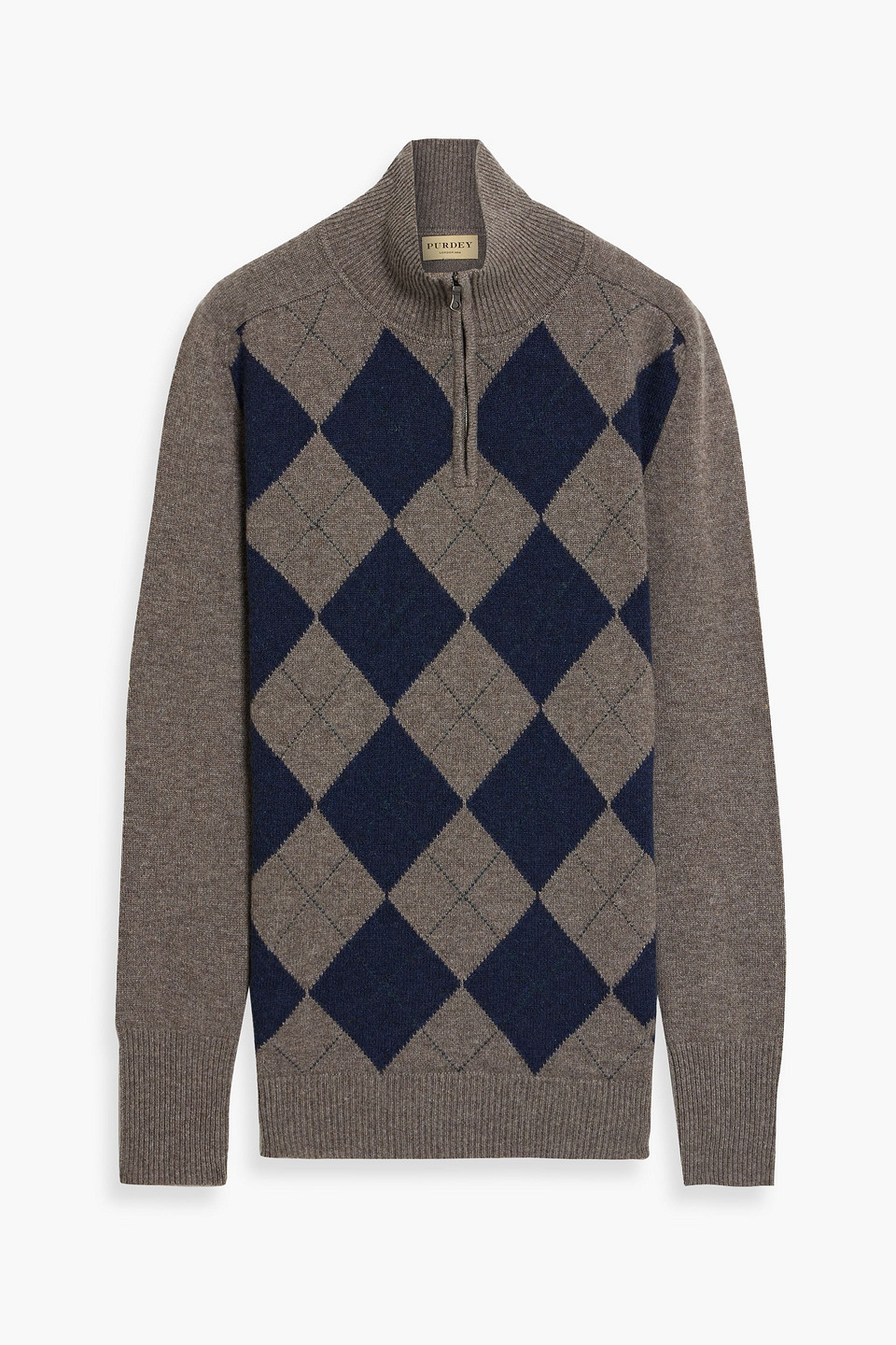 Purdey Argyle Cashmere Sweater In Taupe