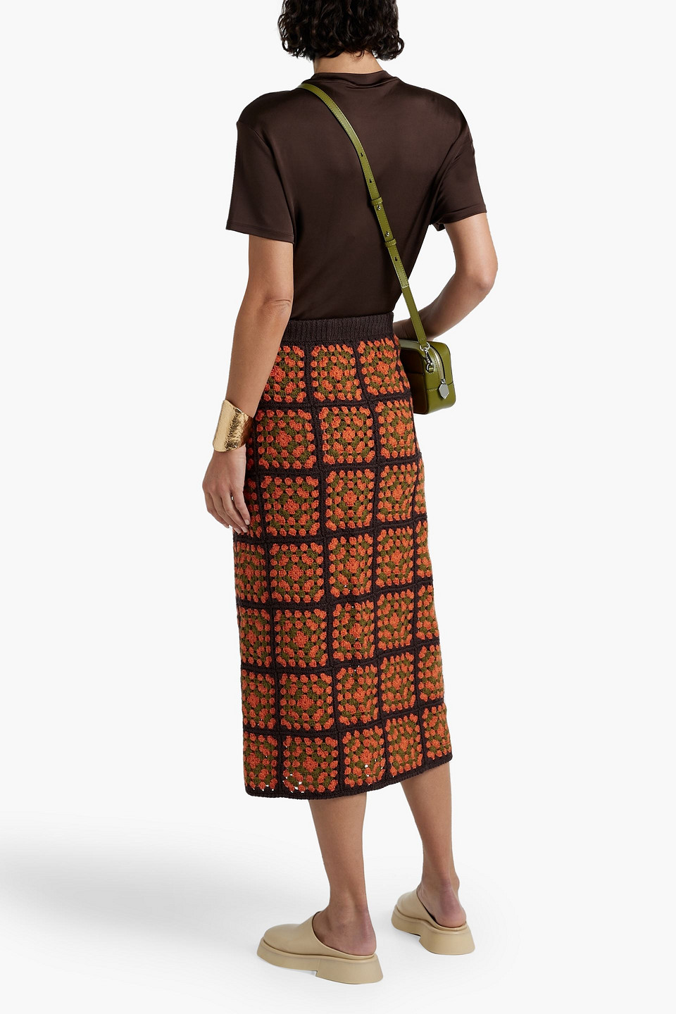 Shop Antolina Paris Positive Vibes Crocheted Cotton Midi Skirt In Orange