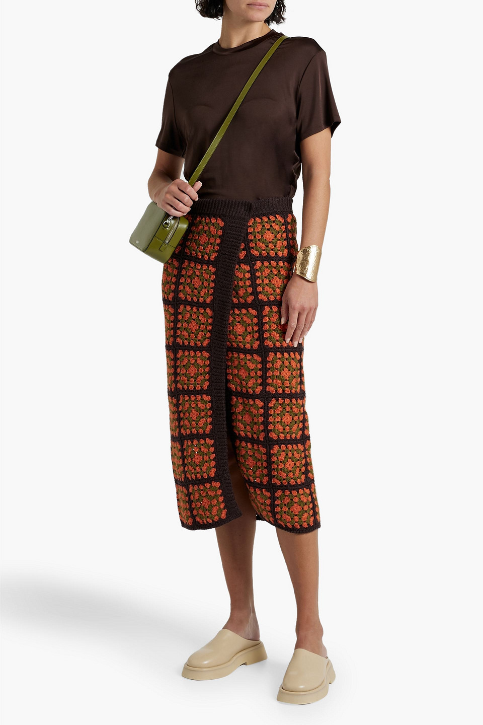 Shop Antolina Paris Positive Vibes Crocheted Cotton Midi Skirt In Orange