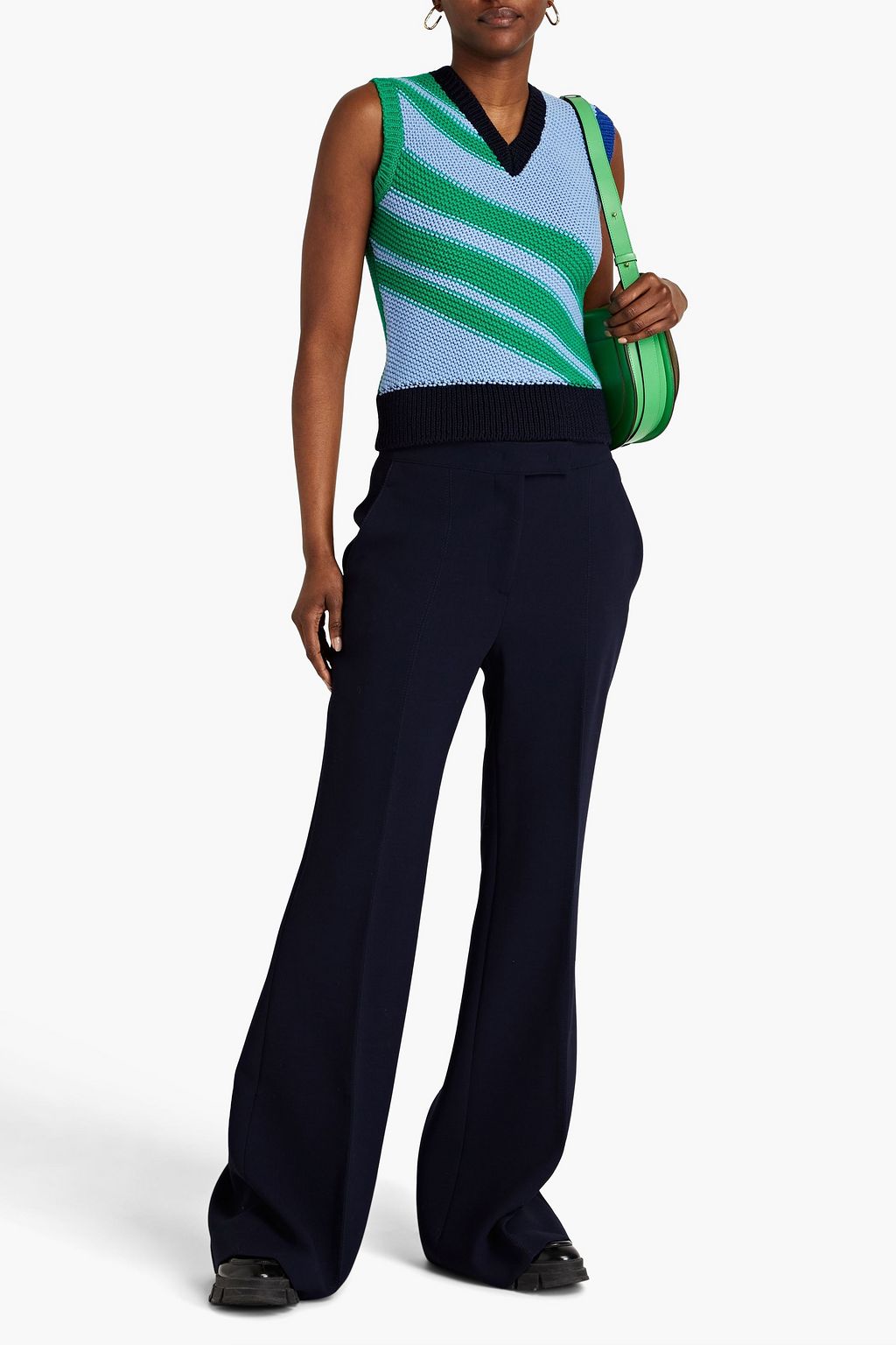VICTORIA BECKHAM Striped intarsia-knit wool vest