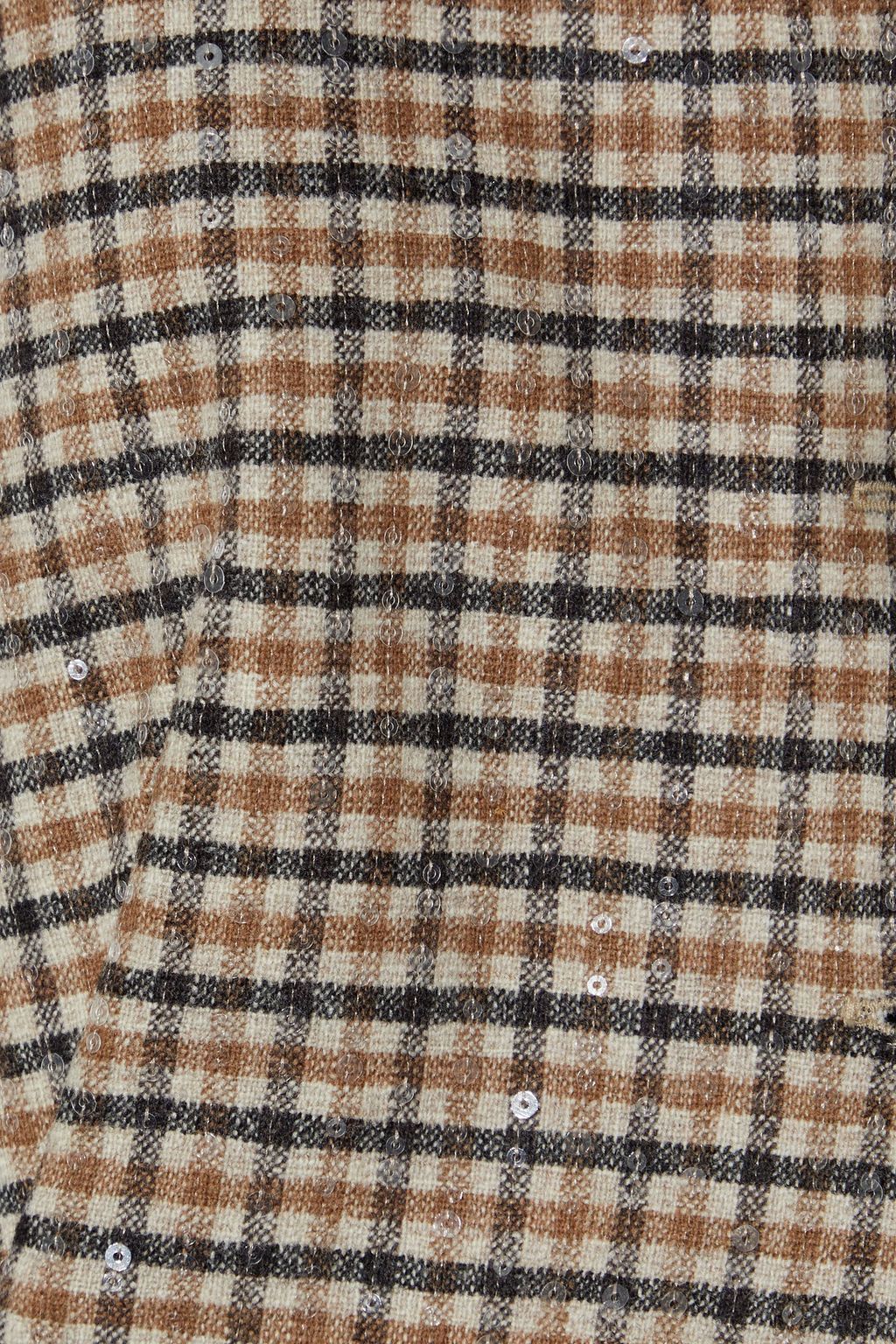 BRUNELLO CUCINELLI جاكيت بدون أكمام مصنوعة من مزيج الصوف والساتان ومزيّنة بالترتر ونقش مربعات