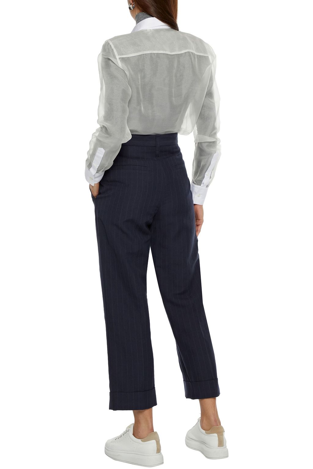 BRUNELLO CUCINELLI Cropped pinstriped wool and linen-blend twill straight-leg pants