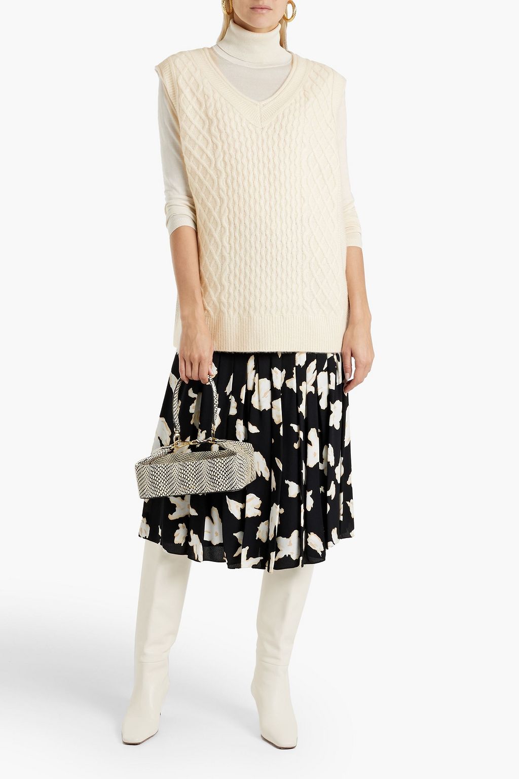 ADAM LIPPES Brushed cable-knit cashmere and silk-blend vest