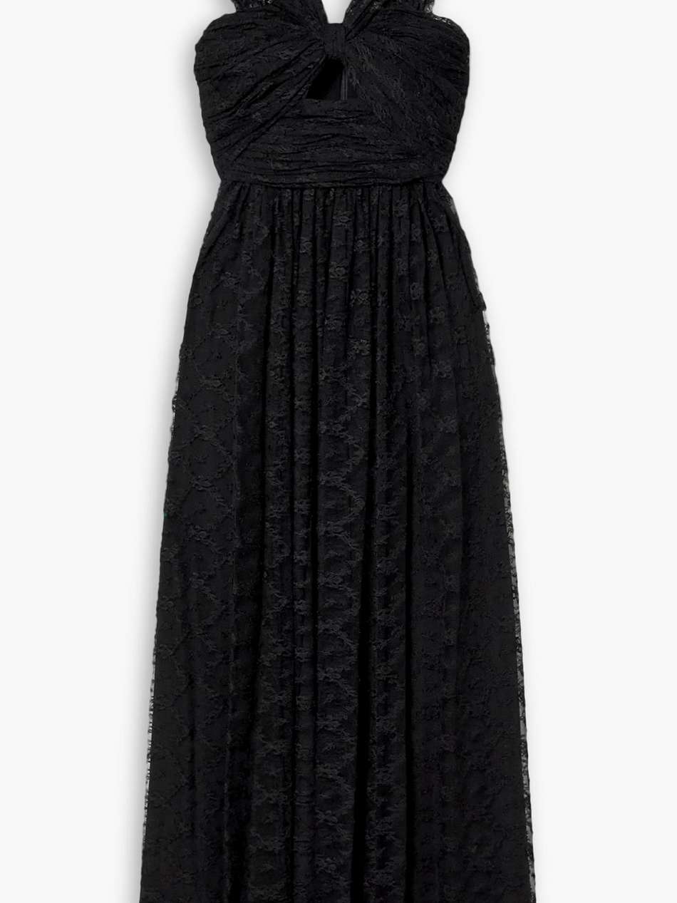 knotted draped chantilly lace gown