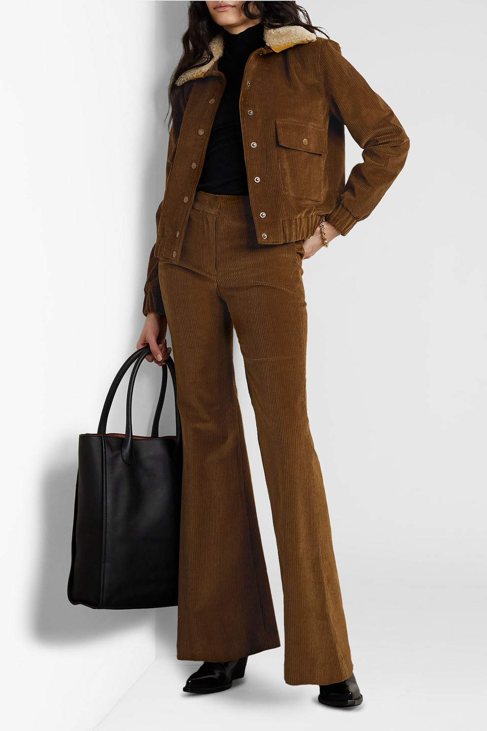 Shop Adam Lippes Cotton-blend Corduroy Flared Leg Pants In Brown