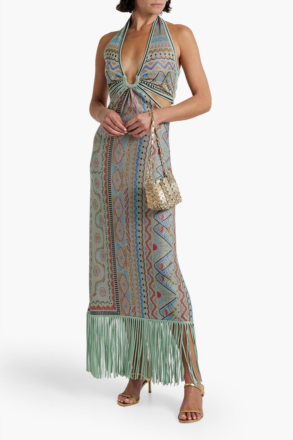 ETRO Fringed cutout jacquard-knit halterneck maxi dress | THE OUTNET