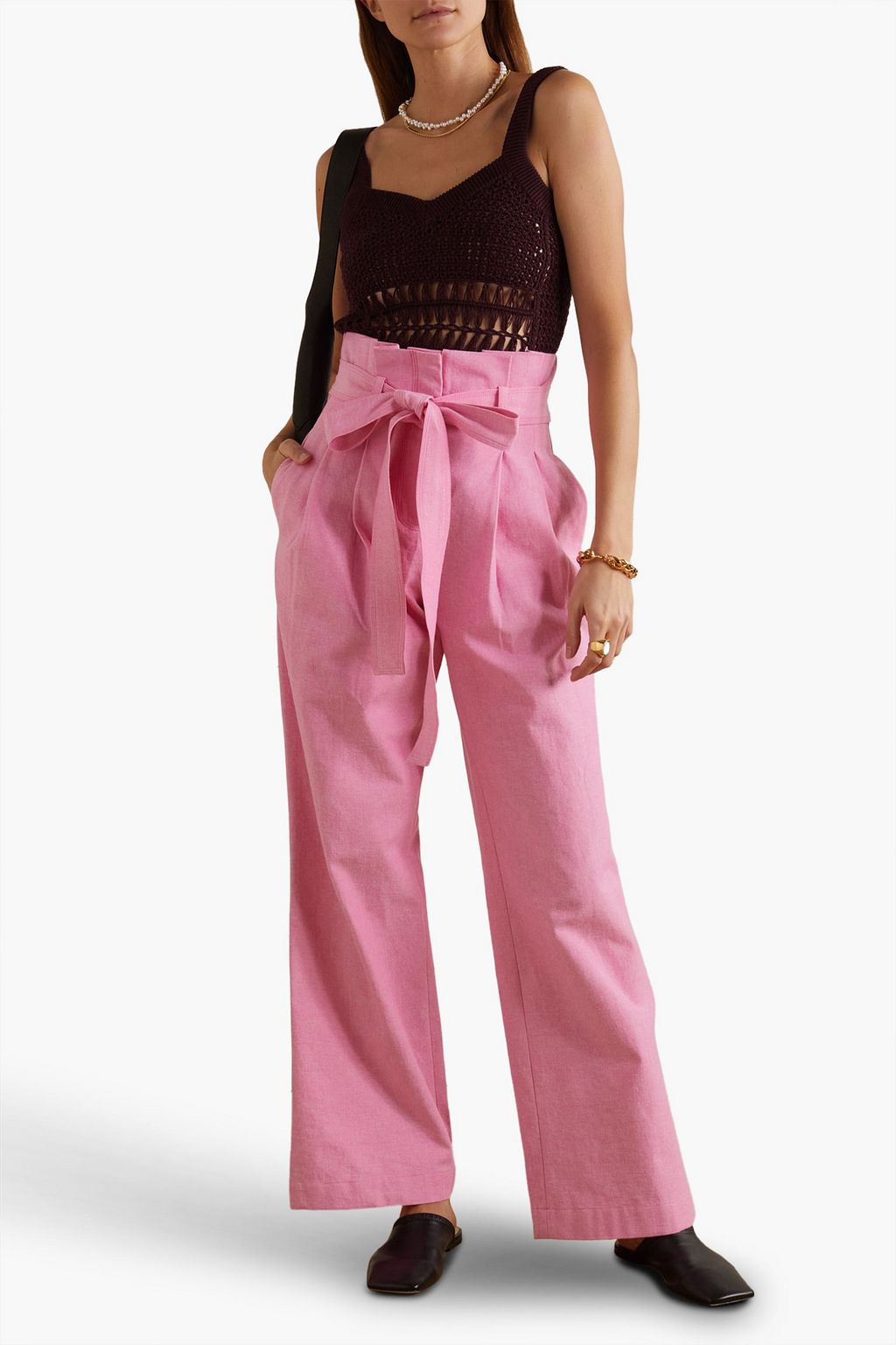 BOUGUESSA Celia belted cotton-twill wide-leg pants