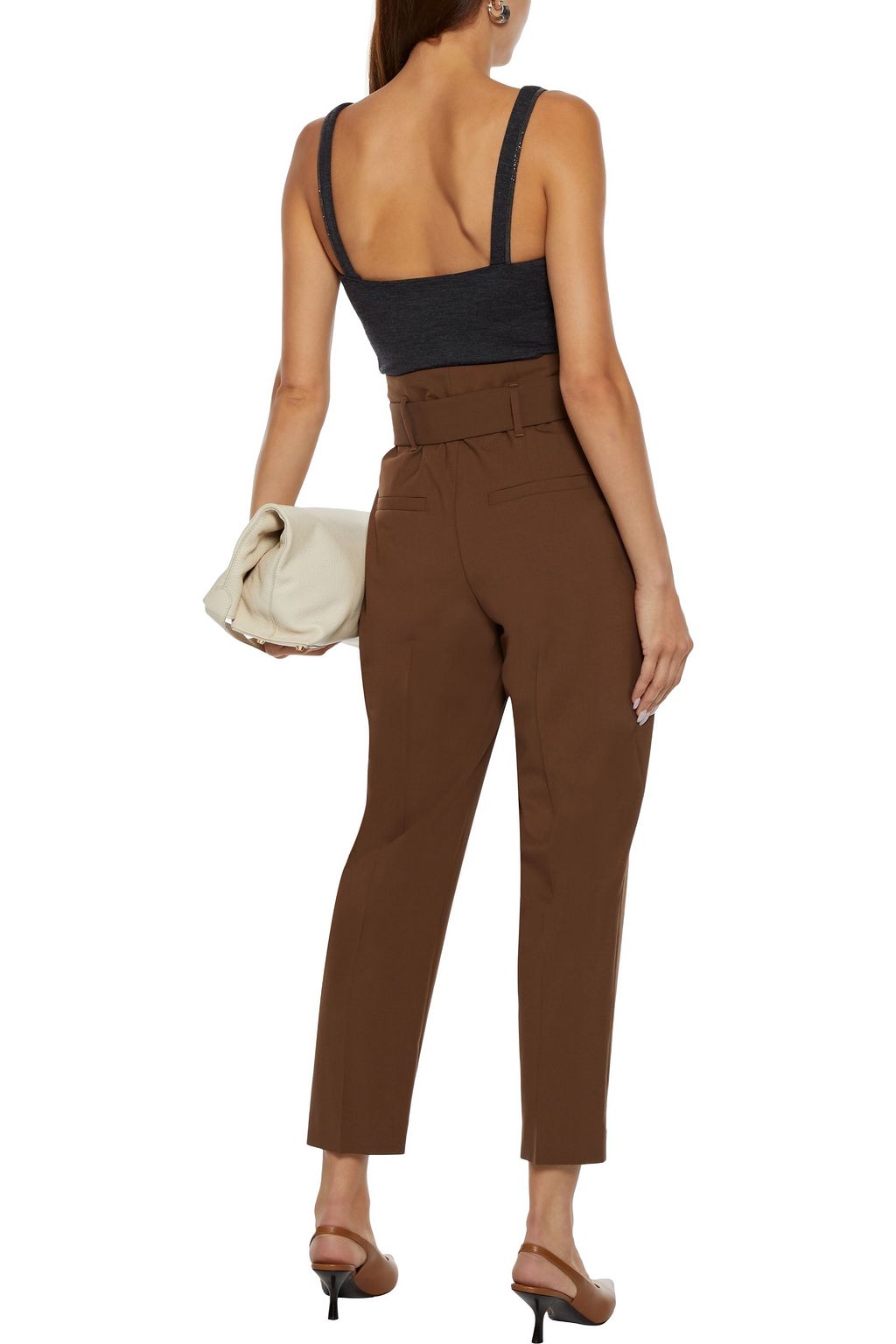BRUNELLO CUCINELLI Cropped belted wool-blend tapered pants