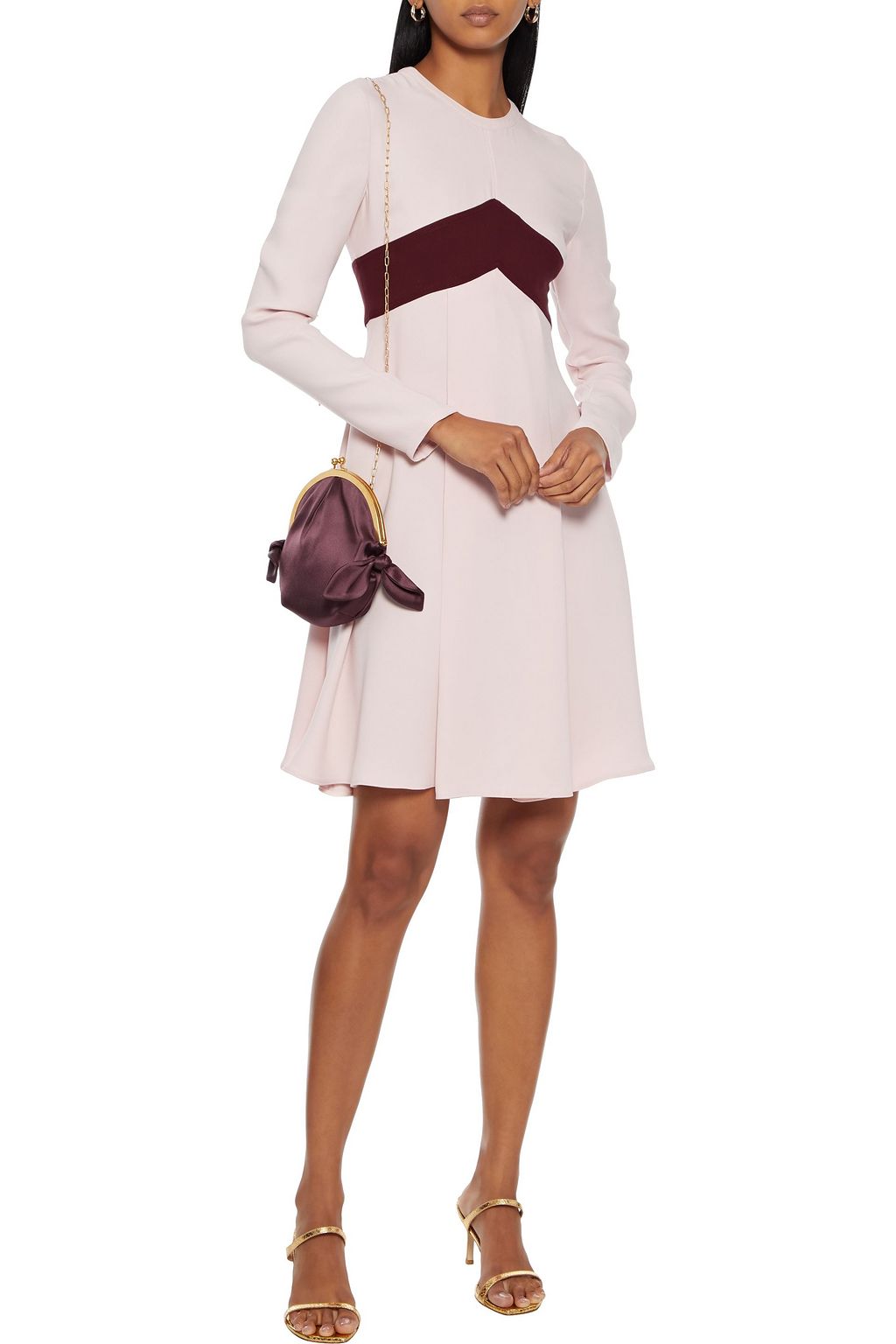 VALENTINO GARAVANI Pleated two-tone silk-crepe dress