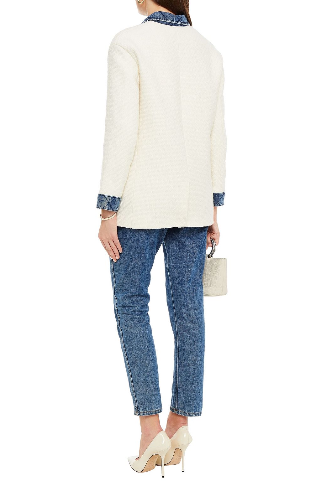 SANDRO Chelby denim-trimmed wool-blend tweed jacket
