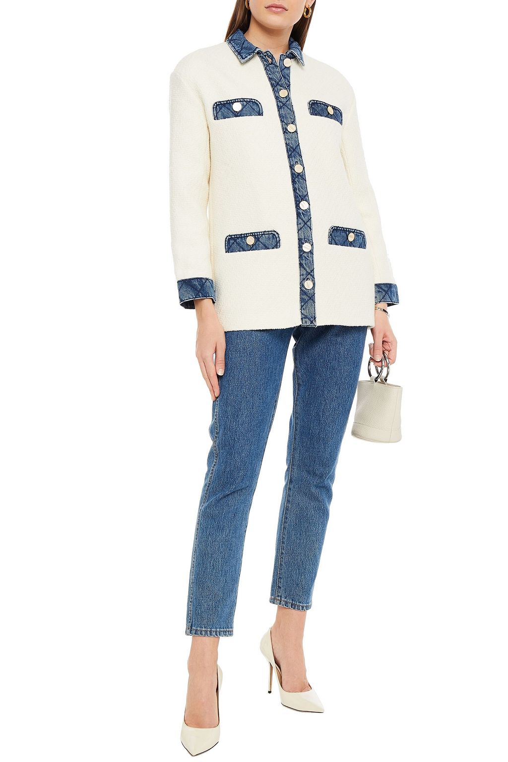 SANDRO Chelby denim-trimmed wool-blend tweed jacket