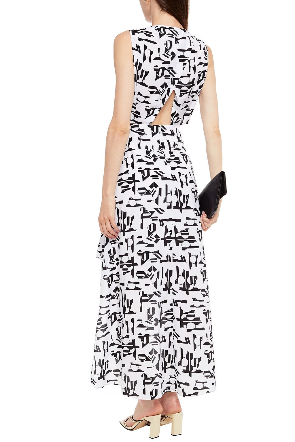 MAJE Wrap-effect twist-front cutout printed crepe de chine maxi dress