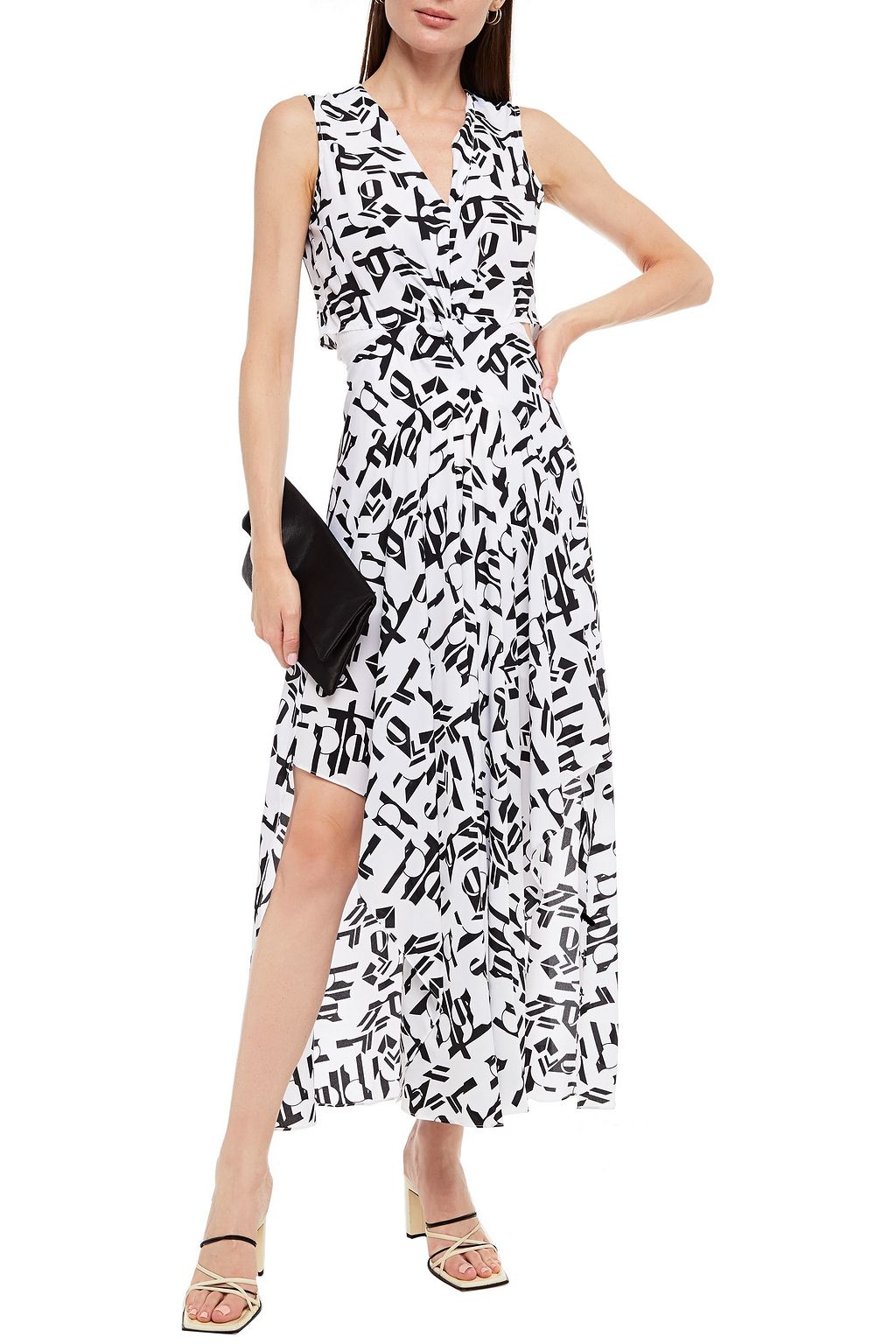 MAJE Wrap-effect twist-front cutout printed crepe de chine maxi dress