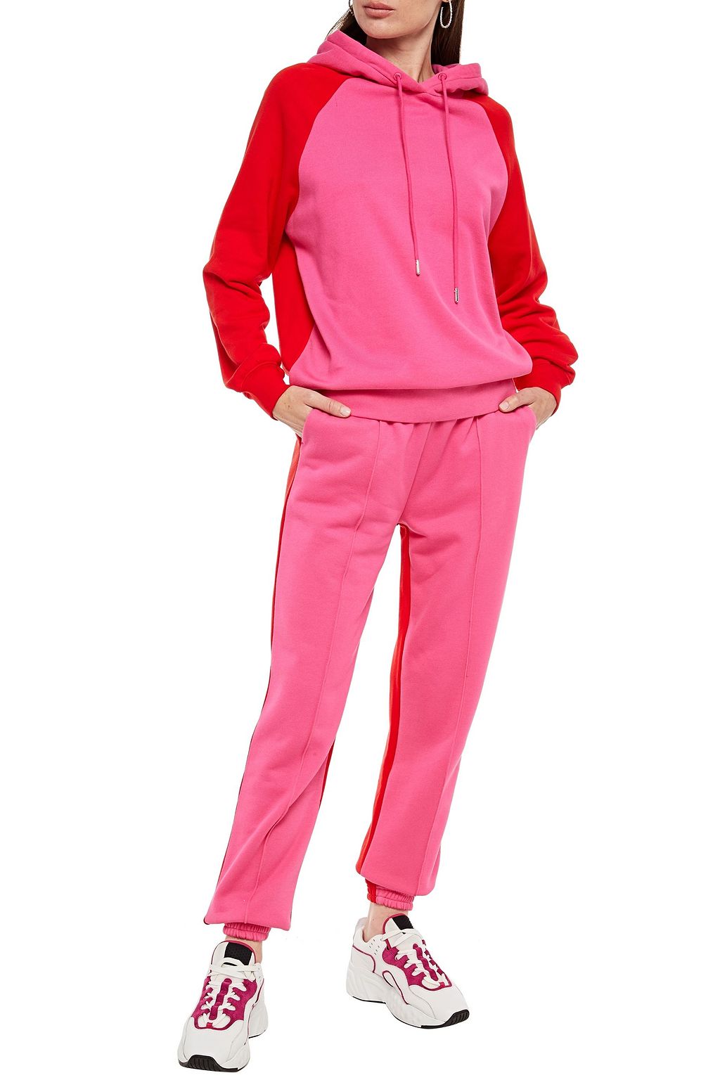 NINETY PERCENT Two-tone organic cotton-fleece track pants