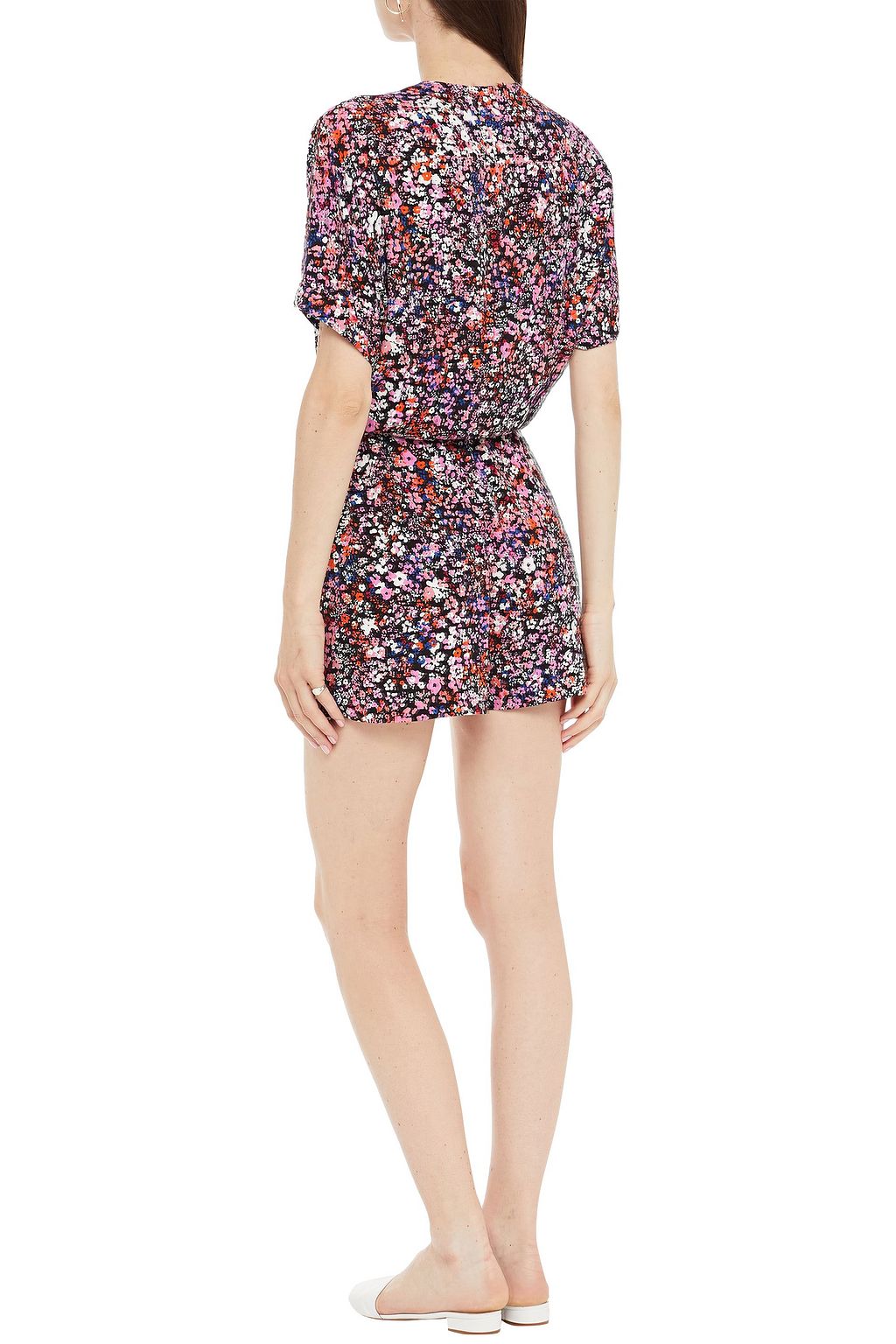 MAJE Wrap-effect floral-print piqué playsuit