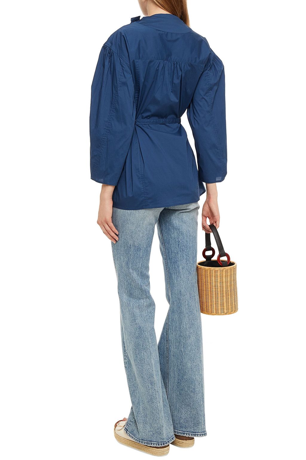 SEA Gathered stretch-cotton poplin wrap top