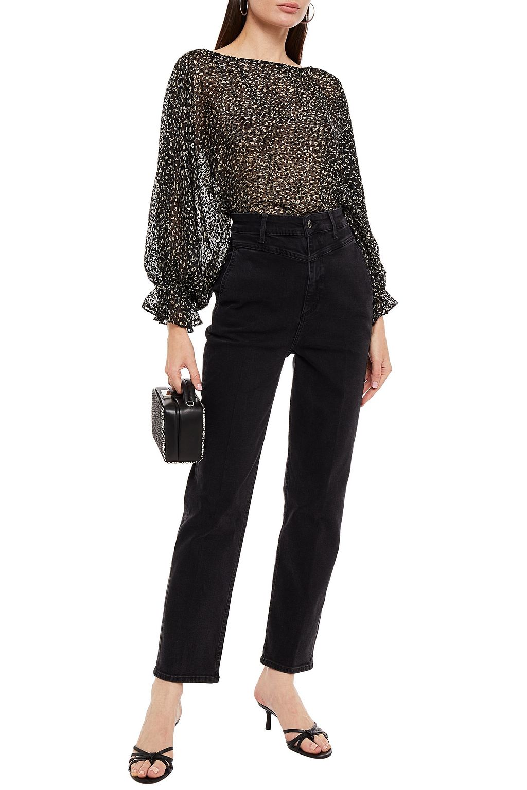 SANDRO + Clara Luciani faded high-rise slim-leg jeans