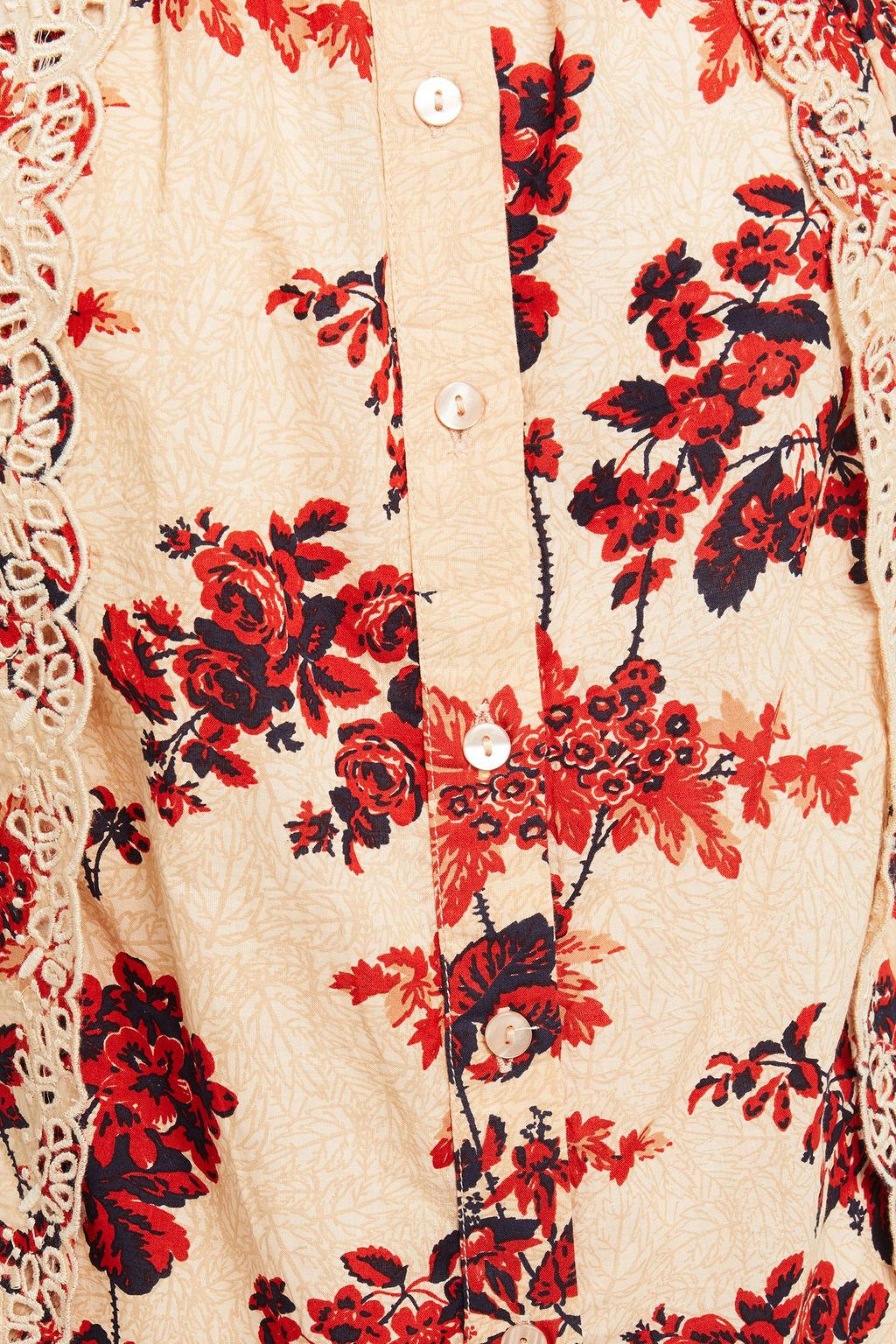 SEA Broderie anglaise-trimmed floral-print cotton top
