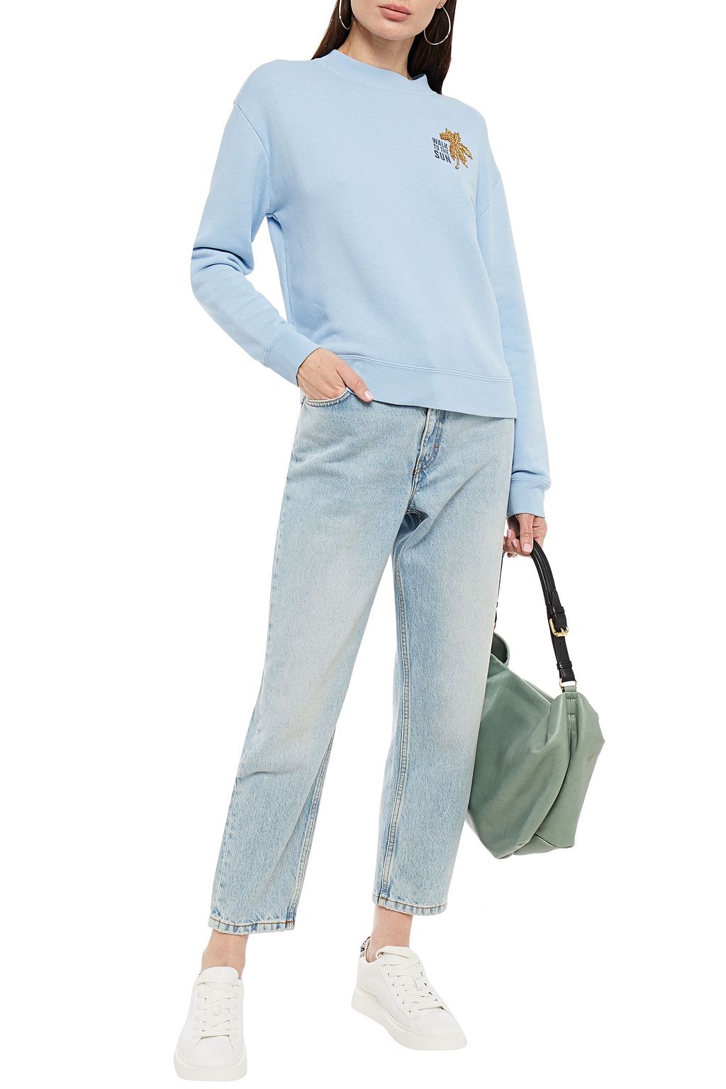 SANDRO Embellished printed French cotton-terry sweatshirt