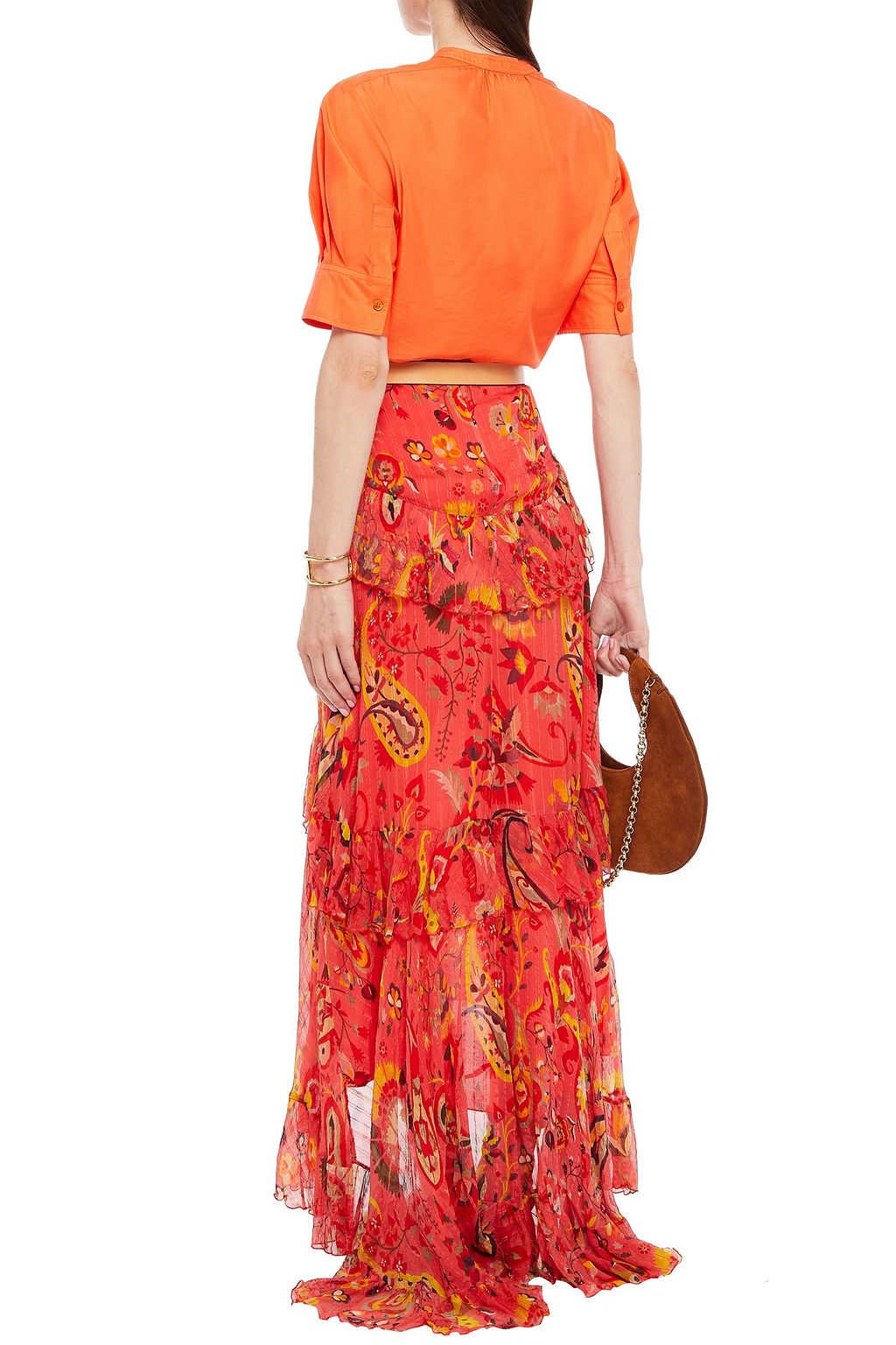 ETRO Asymmetric tiered printed silk-crepon maxi skirt