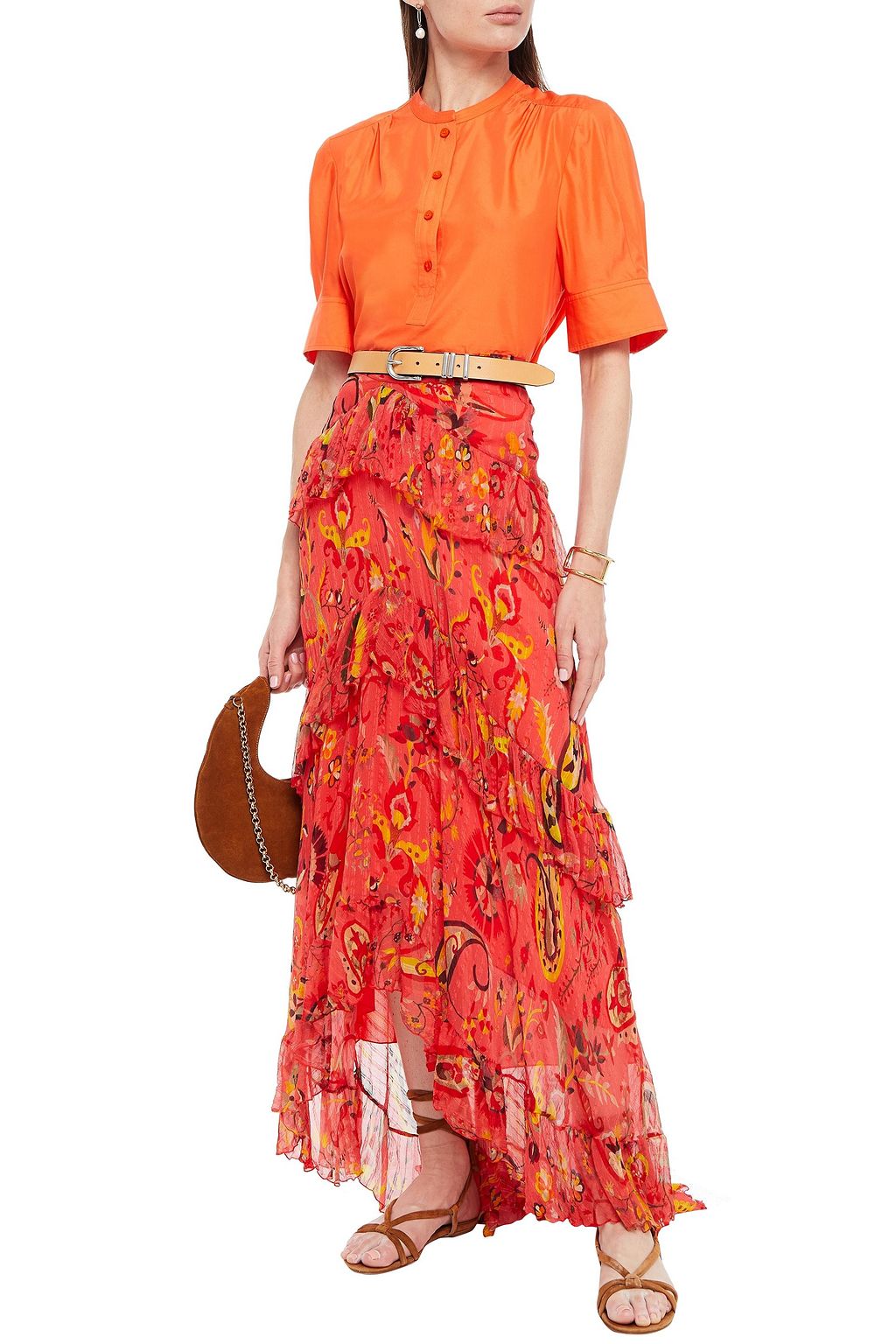 ETRO Asymmetric tiered printed silk-crepon maxi skirt