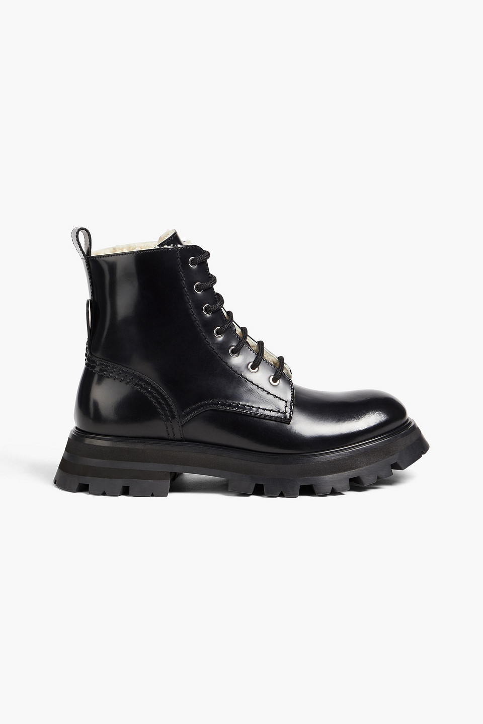 Alexander Mcqueen Wander Glossed-leather Combat Boots In Black