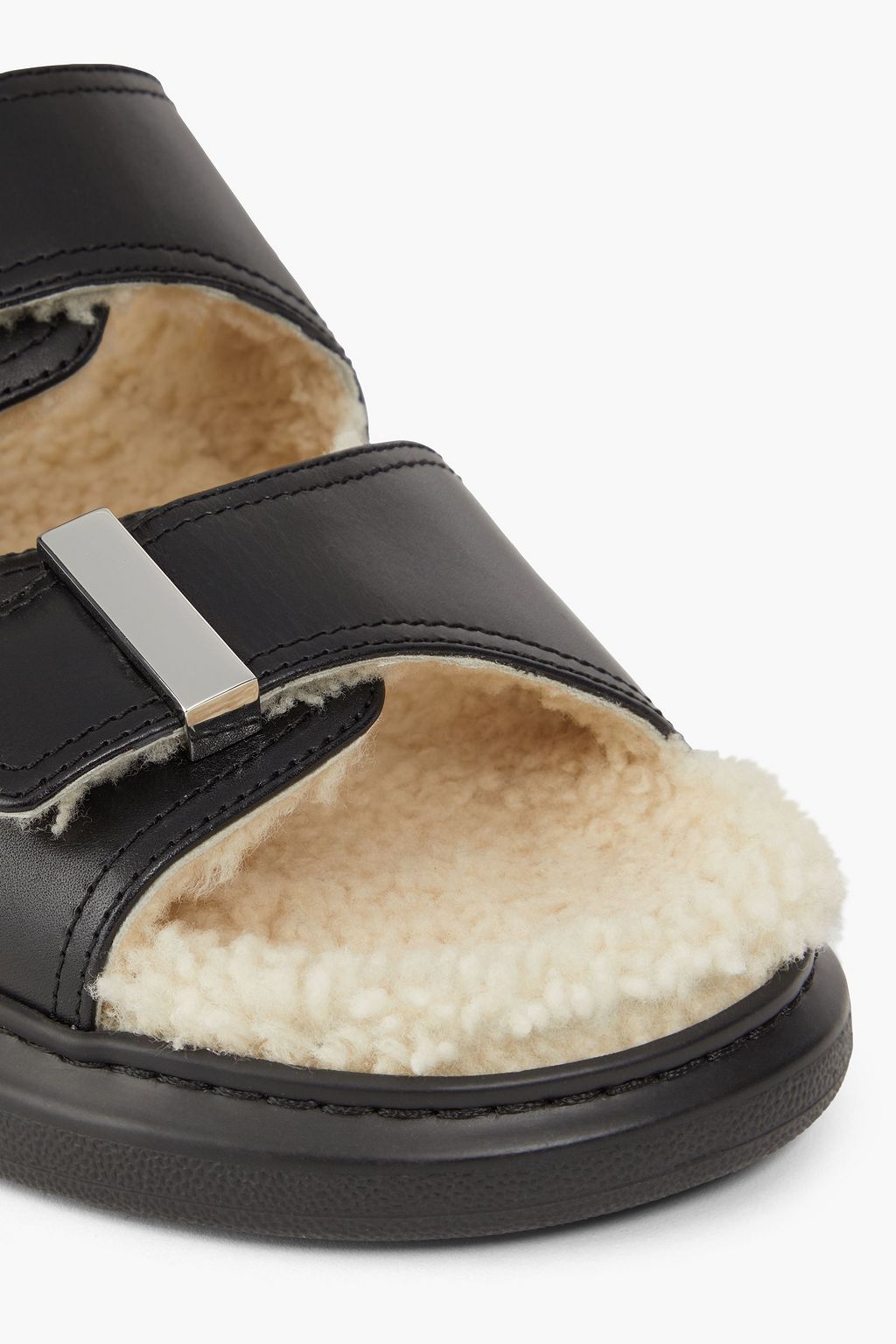 MCQUEEN Shearling-lined buckled leather platform sandals
