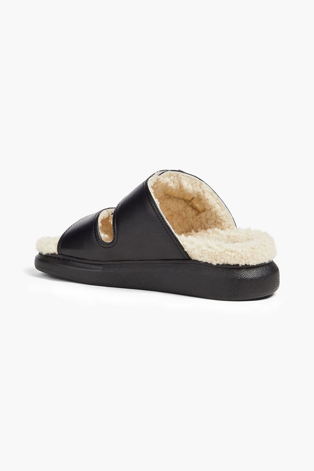 MCQUEEN Shearling-lined buckled leather platform sandals