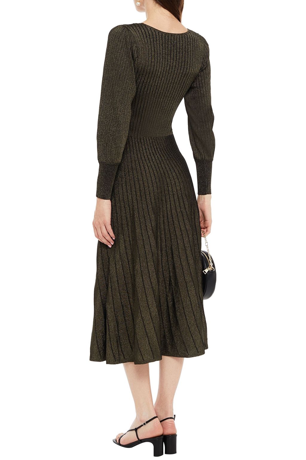SANDRO Aure metallic ribbed-knit midi dress