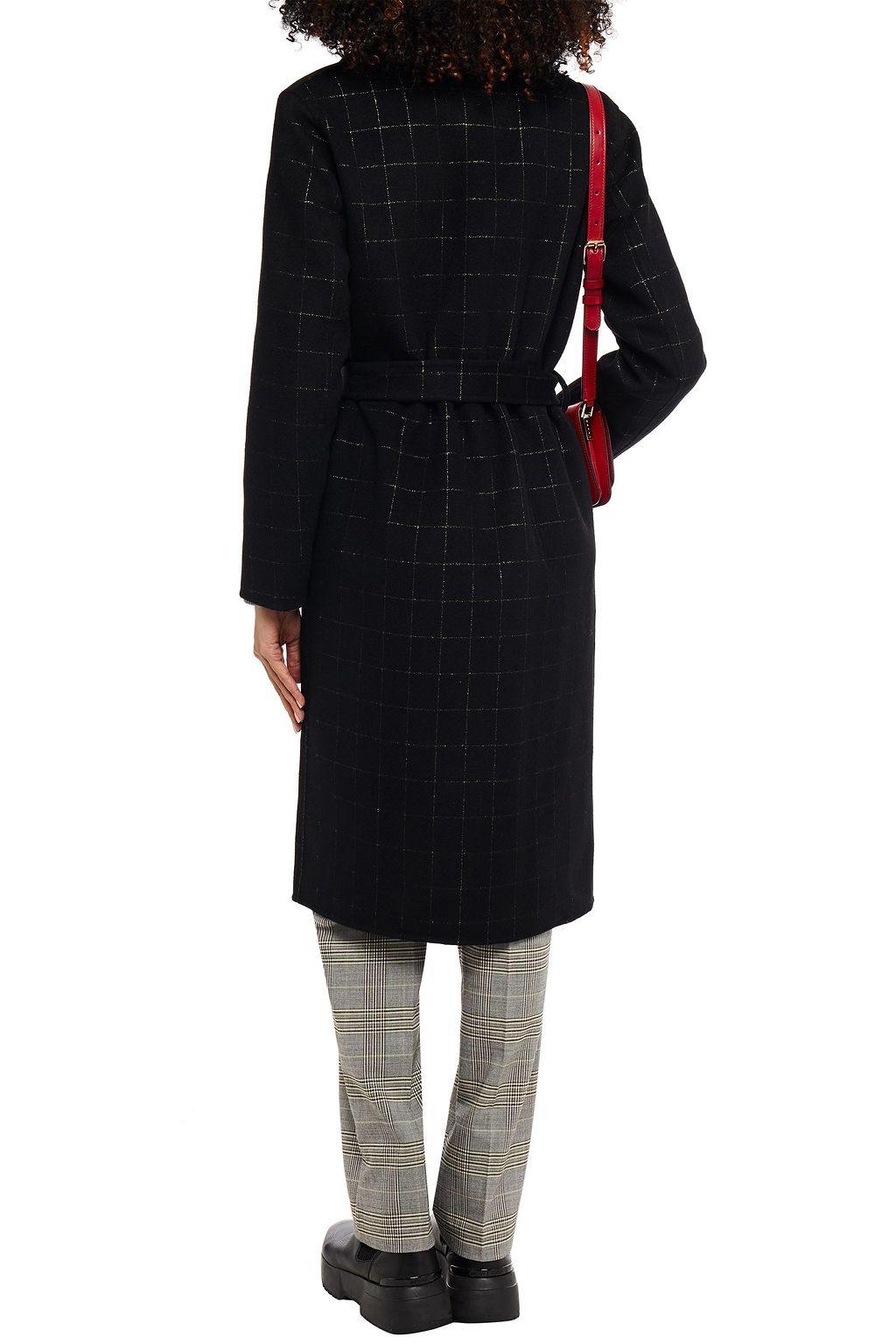 SANDRO Antho belted checked wool-blend felt coat