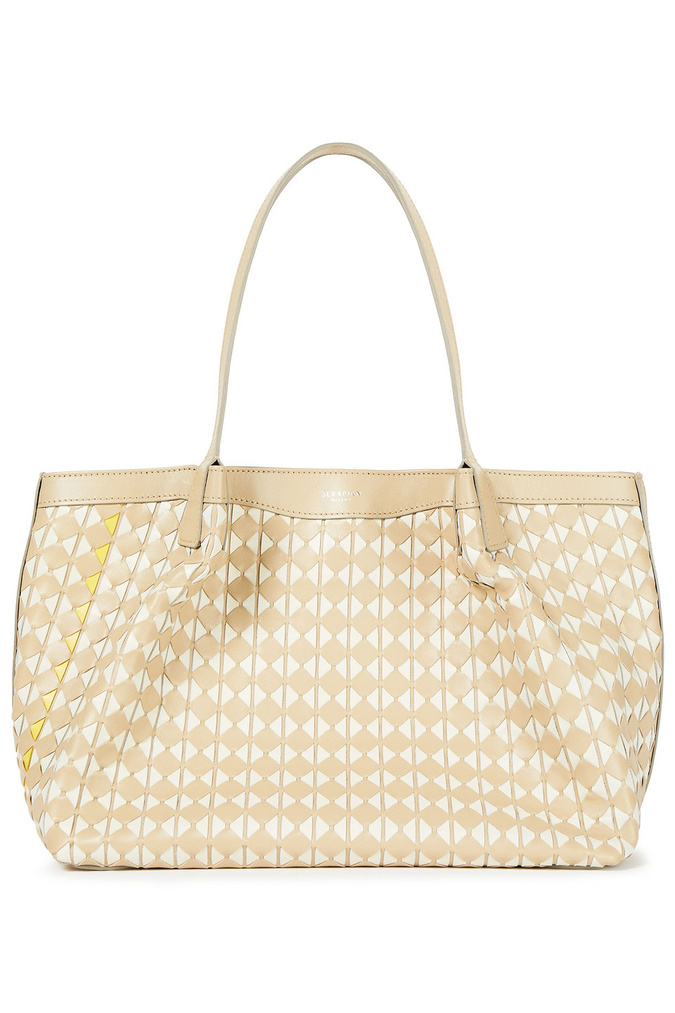Serapian Woman Secret Small Mosaico Leather Tote Beige Size --
