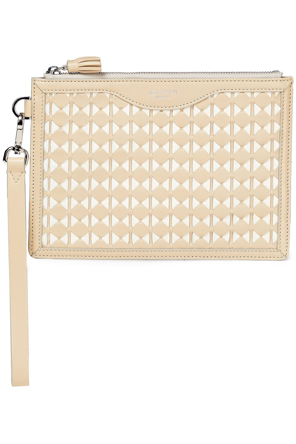 Serapian Woman Mosaico Leather Pouch Beige Size --