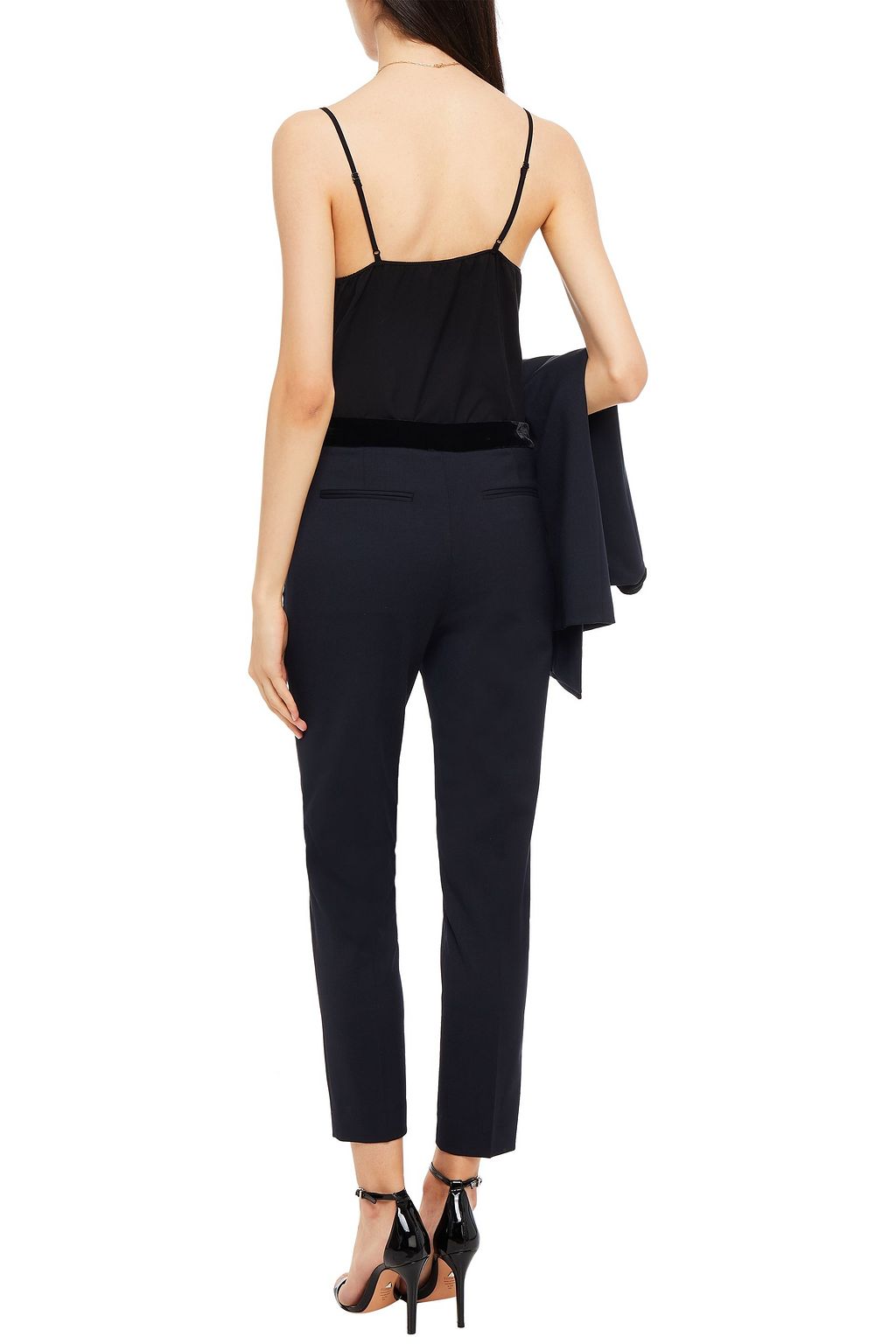 SANDRO Jezal cropped velvet-trimmed twill slim-leg pants