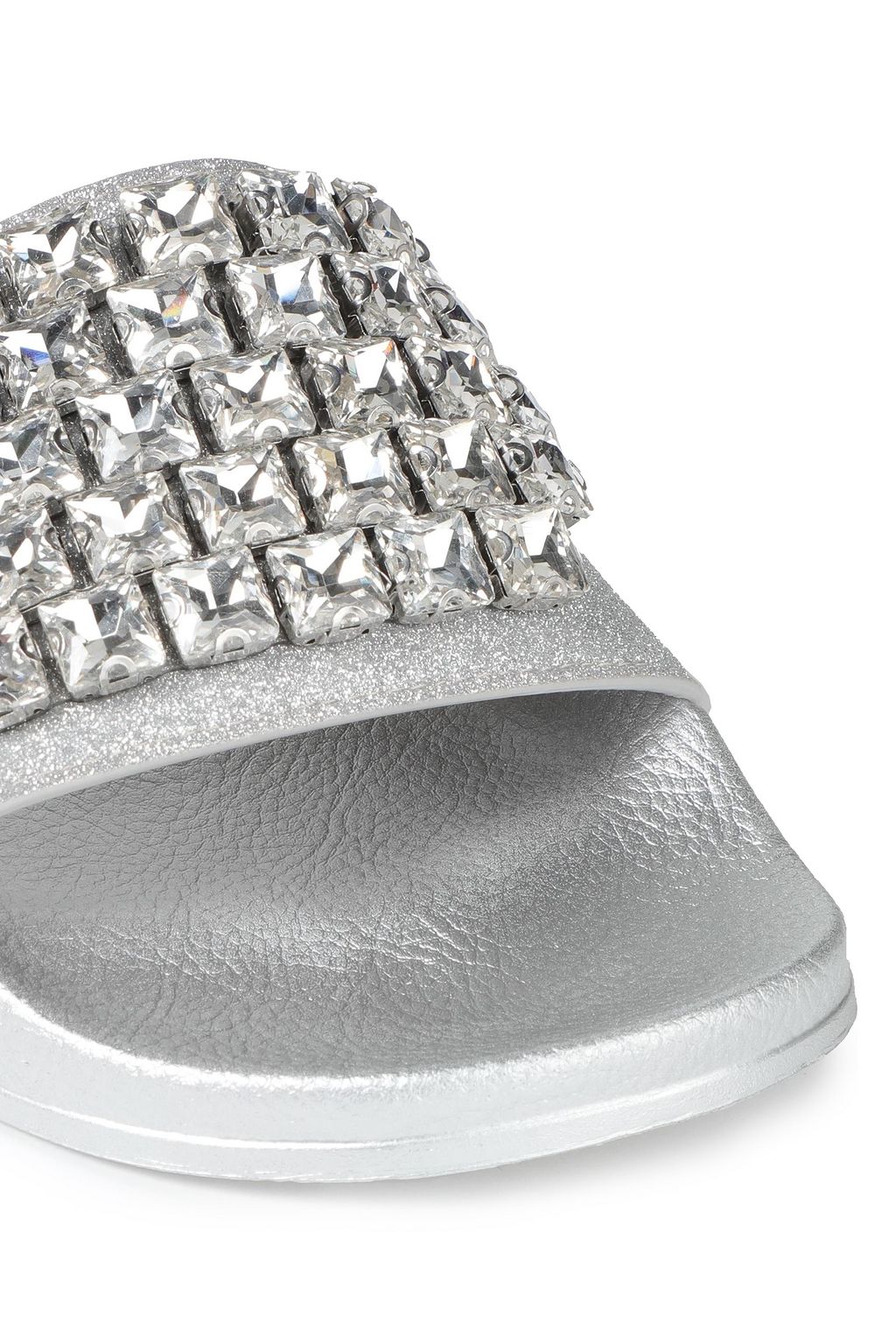 CASADEI Embellished metallic faux leather slides