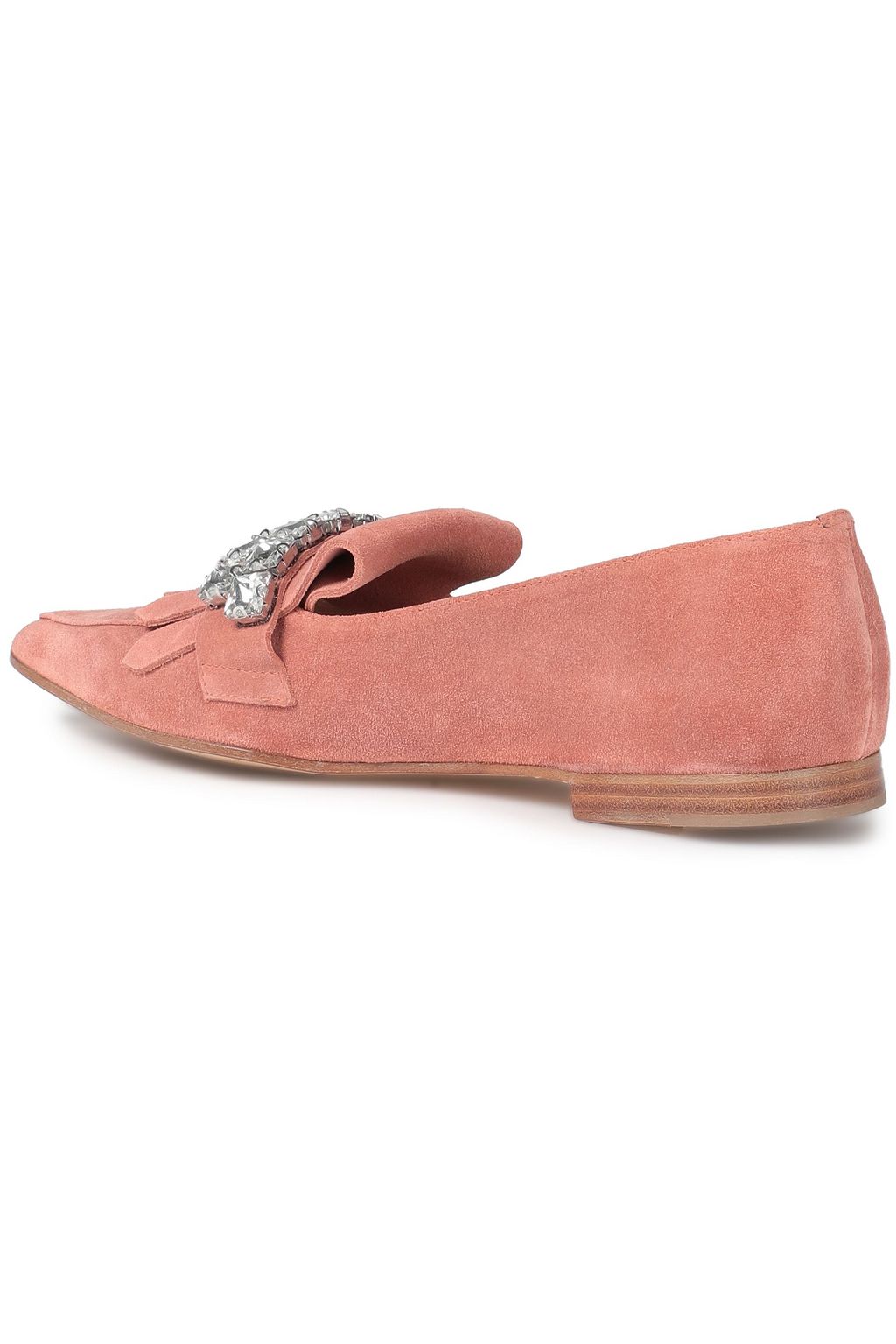 CASADEI Crystal-embellished fringed suede loafers