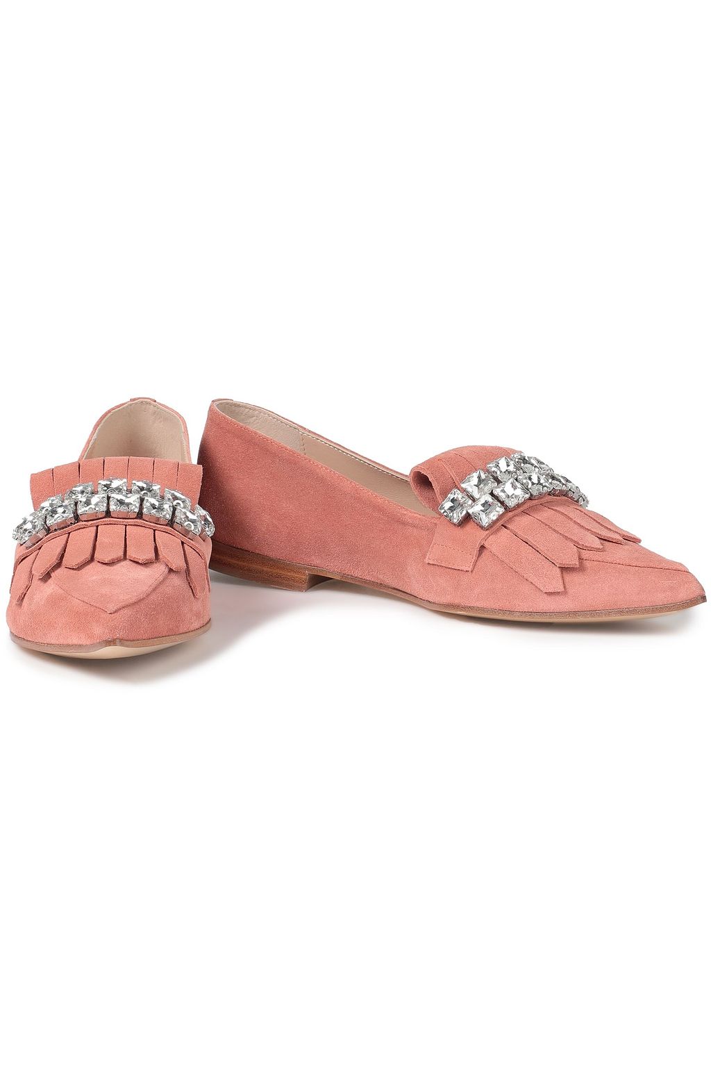 CASADEI Crystal-embellished fringed suede loafers