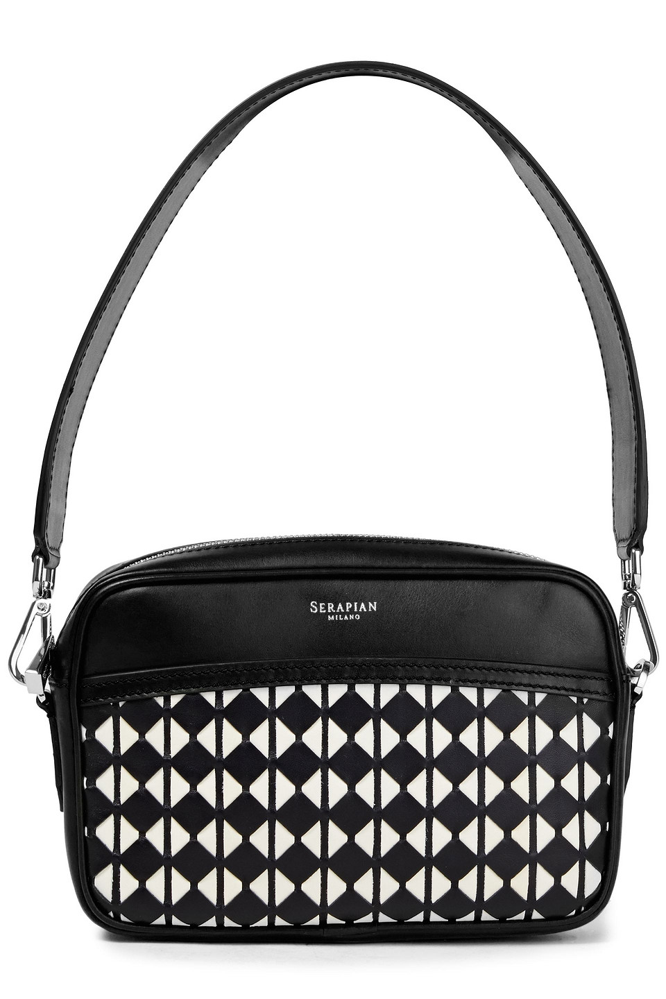 Serapian Woman Mosaico Leather Shoulder Bag Black Size --