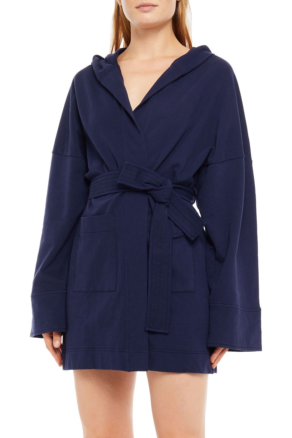 NINETY PERCENT Belted organic cotton-fleece hooded robe