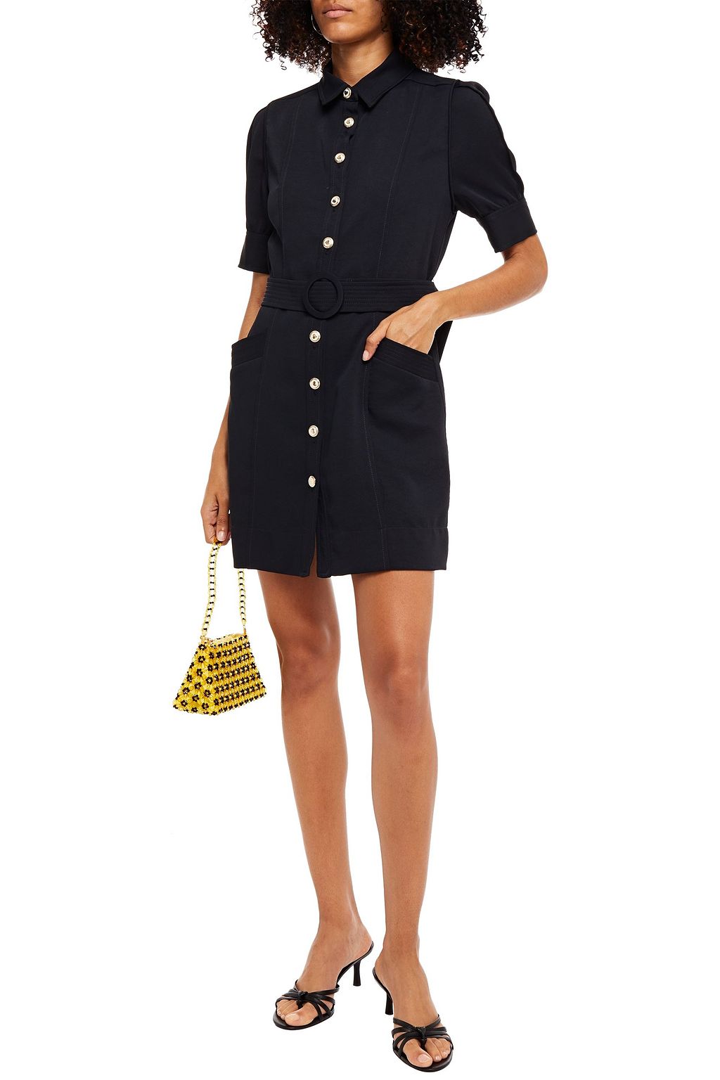 SANDRO Joody belted piqué mini shirt dress