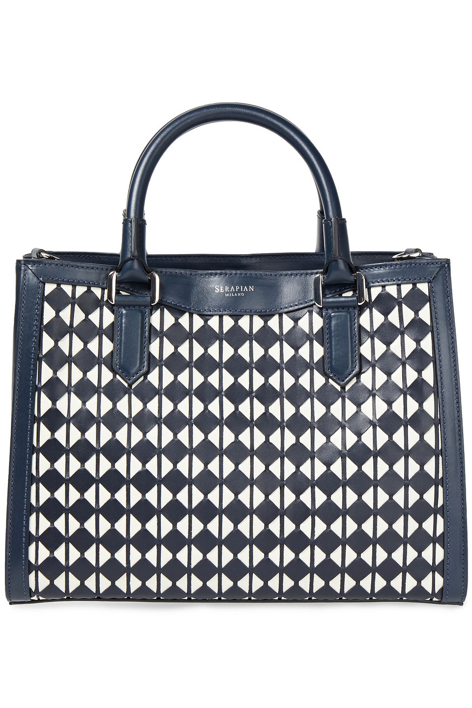 Serapian Woman Mosaico Leather Tote Navy Size --